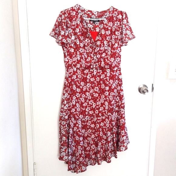 Sam Edelman Flutter Sleeve Amber Floral Asymmetrical Hem Dress Size 6 Party Boho - Picture 3 of 16